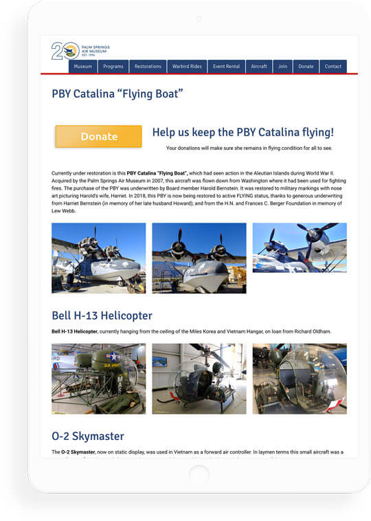 Palm Springs Air Museum donation enabled website
